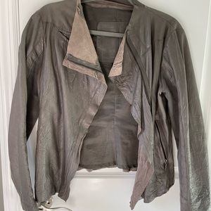 Khaki Leather Moto Jacket